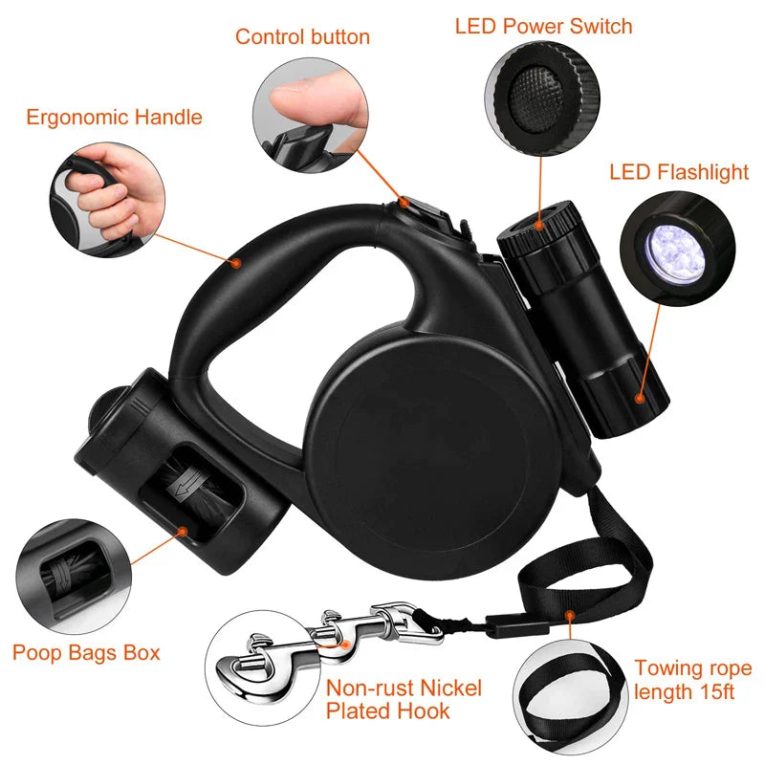 Benepaw-Retractable-Dog-Leash-With-Poop-Bag-Holder-No-Tangle-Flashlight-Dog-Lead-For-Small-Medium