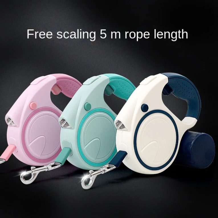 Dog-Leash-with-Led-Lights-and-Garbage-Bag-Retractable-Nylon-5M-Traction-Rope-Belt-Durable-Walk-1