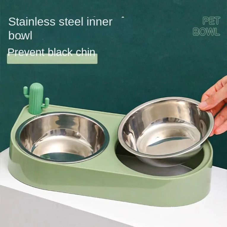 Pet-Cactus-Stainless-Steel-Double-Bowl-Cat-Food-Holder-Dog-Food-Special-Rice-Basin-Oblique-Mouth-2