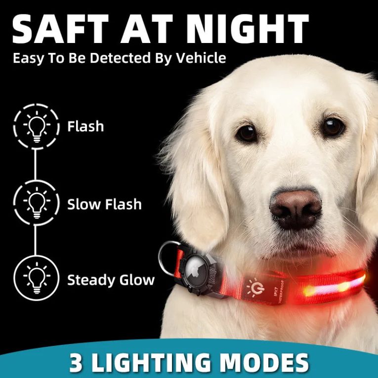 USB-Chargeable-Dog-Collar-for-Apple-Airtag-GPS-WaterProof-Pet-Collar-Led-Finder-Light-Swimming-Dog-1
